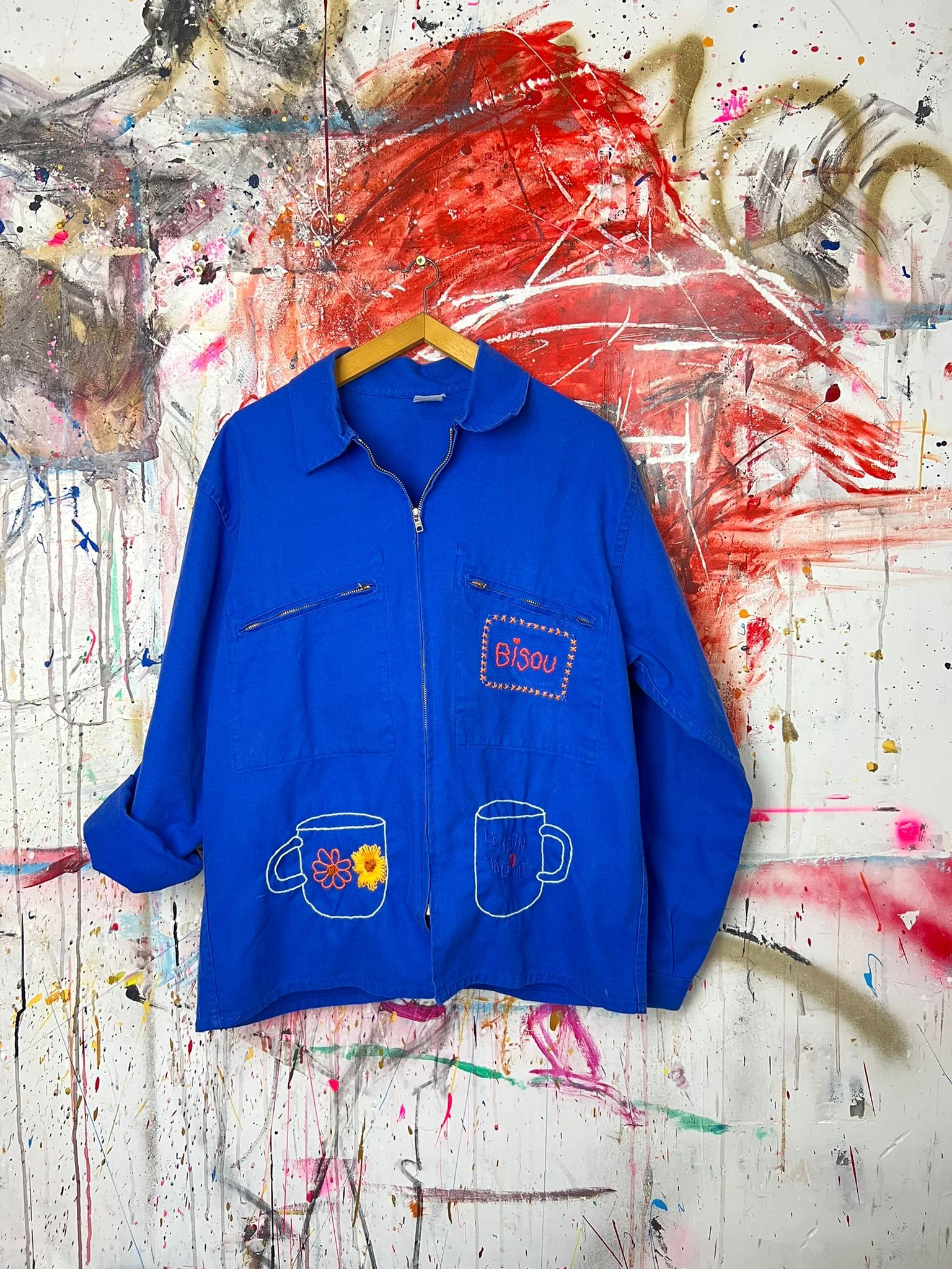 broderie 1 bleu de travail brodé